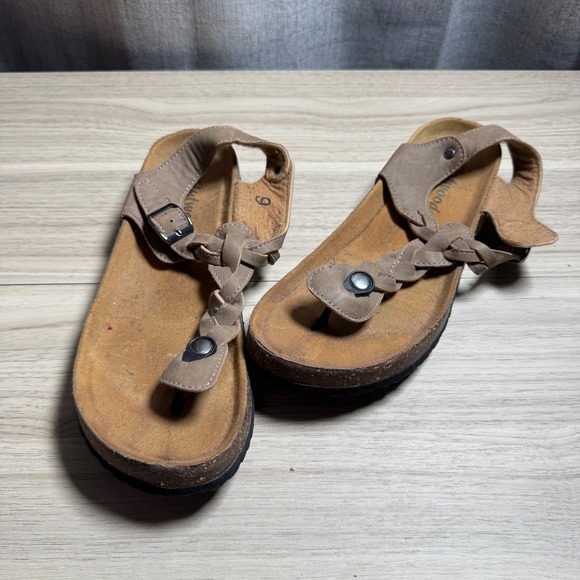 Outwoods Shoes - Outwoods Women's Tan Braided Thong Cork‎ Footbed Sandals Size 9 Beach Vacation